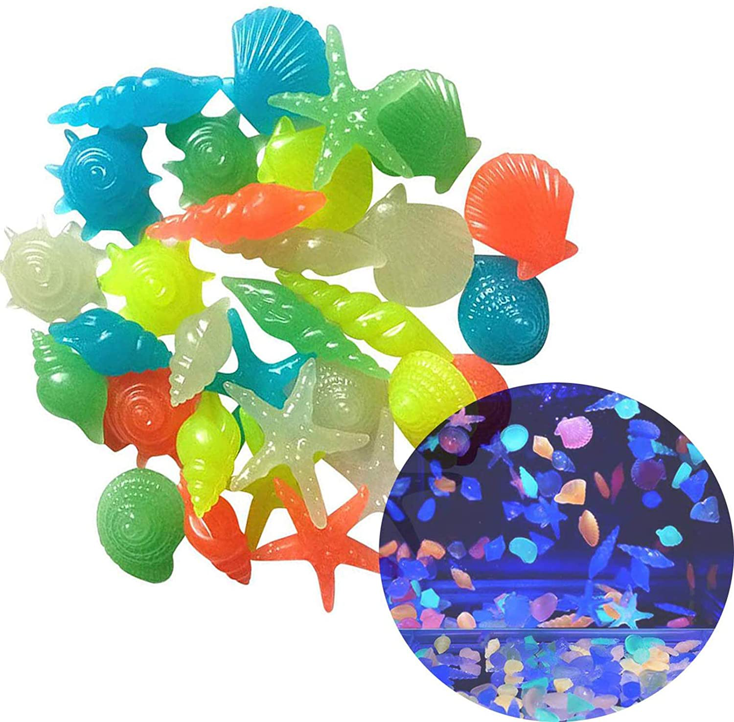 Oubest Fish Tank Rocks Glow Blue/Glow in the Dark Pebbles for