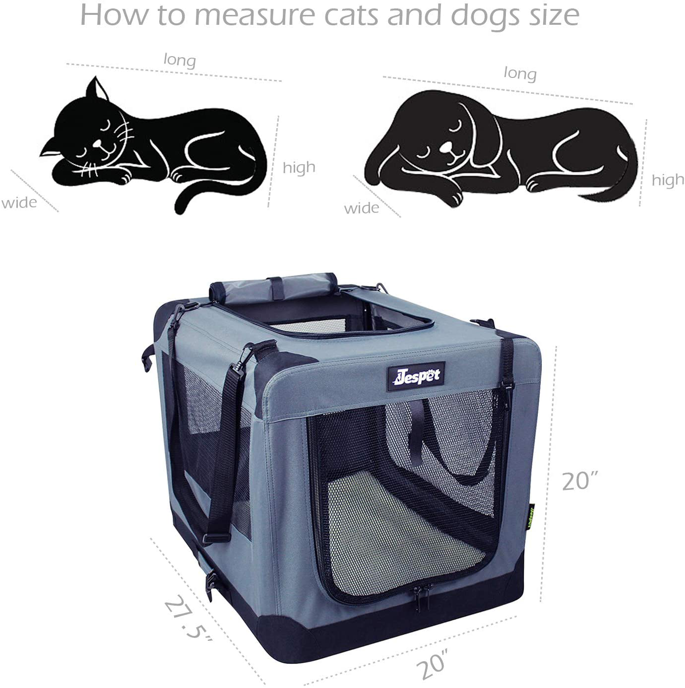 JESPET Soft Pet Crates Kennel 26", 30" & 36", 3 Door Soft Sided Folding Travel Pet Carrier with Straps and Fleece Mat for Dogs, Cats, Rabbits, Indoor/Outdoor Use with Grey, Blue & Beige, Black Animals & Pet Supplies > Pet Supplies > Dog Supplies > Dog Kennels & Runs JESPET   