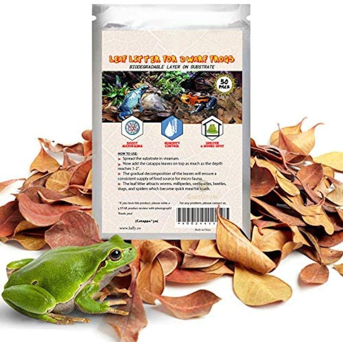 Sungrow Dwarf Frog Leaf Litter, Mini Leaves for Microfauna, Provides Shelter and Ph of Substrate Animals & Pet Supplies > Pet Supplies > Reptile & Amphibian Supplies > Reptile & Amphibian Substrates SunGrow   