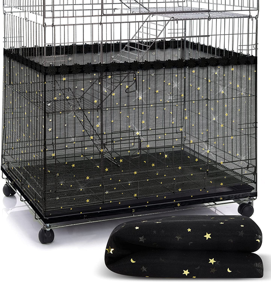 Large Bird Cage Cover Birdcage Nylon Mesh Net Cover Seed Feather Catcher Twinkle Star Universal Birdcage Cover Bird Seed Guard Skirt for Parakeet Macaw African round Square Cage Animals & Pet Supplies > Pet Supplies > Bird Supplies > Bird Cage Accessories Shappy Black X-Large 