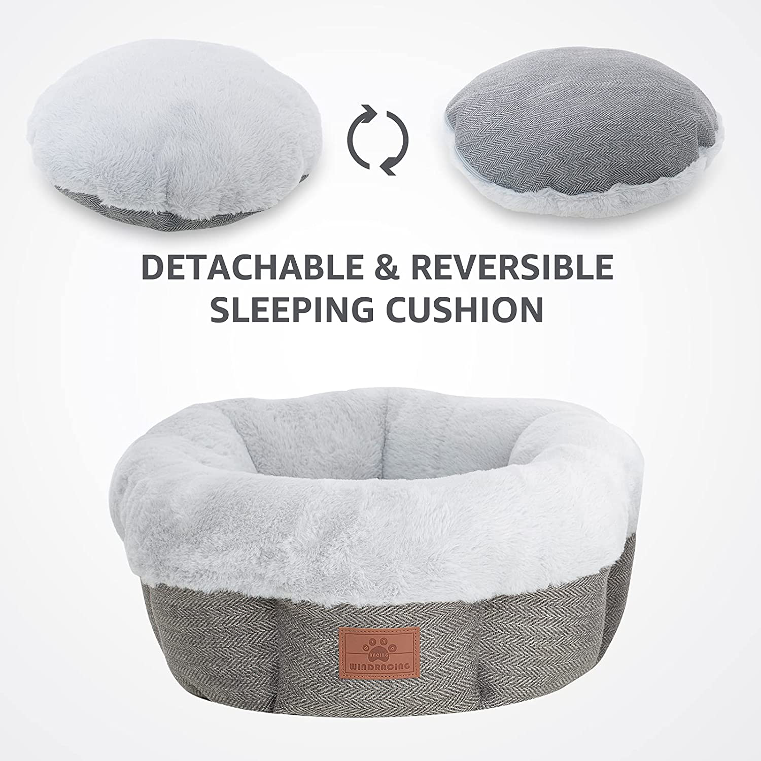 Cat Beds for Indoor Cats,Small Dog Bed,Cuddler Dog Beds,Calming Dog Bed Donut,Soft Anxiety Cozy Pet Beds,Puppy Bed for Small/Medium Dogs Washable round in Grey Color,Windracing PET Animals & Pet Supplies > Pet Supplies > Cat Supplies > Cat Furniture WINDRACING   