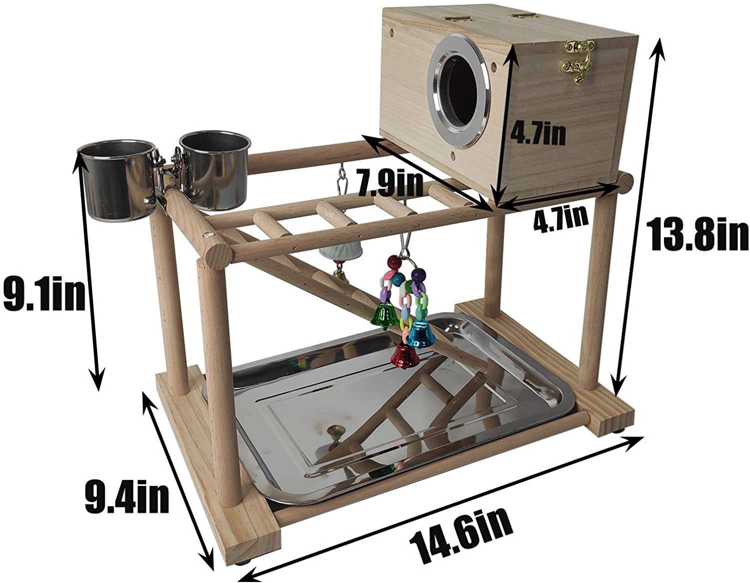 Kathson Birds Parrots Playground Natural Wood Bird Play Stand Gym Playpen Climb Ladder Chewing Toys with Parakeet Nesting Box Activity Exercise Center for Conure Cockatiel Lovebirds Animals & Pet Supplies > Pet Supplies > Bird Supplies > Bird Gyms & Playstands kathson   