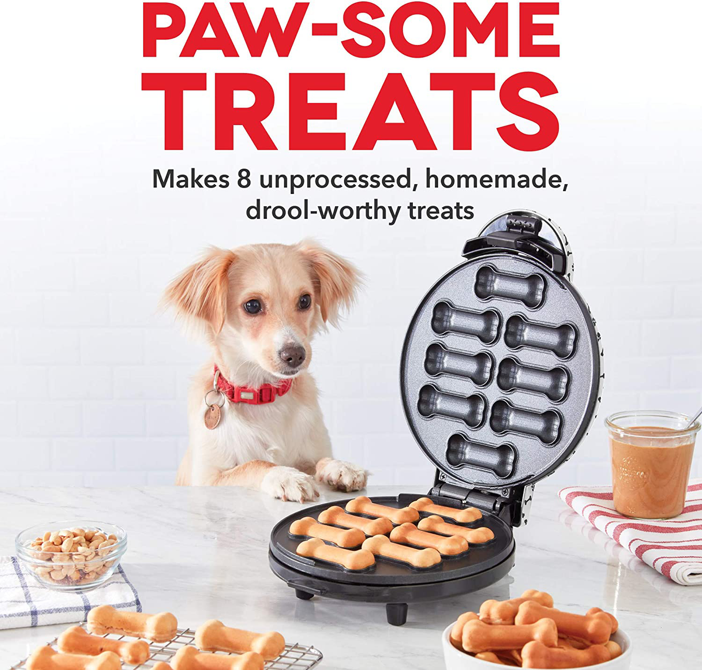 Dash Dog Treat Maker, 8-Bones, Non-Stick, Homemade Dog Snacks with Pet Approved Recipes - White Animals & Pet Supplies > Pet Supplies > Dog Supplies > Dog Treats DASH   