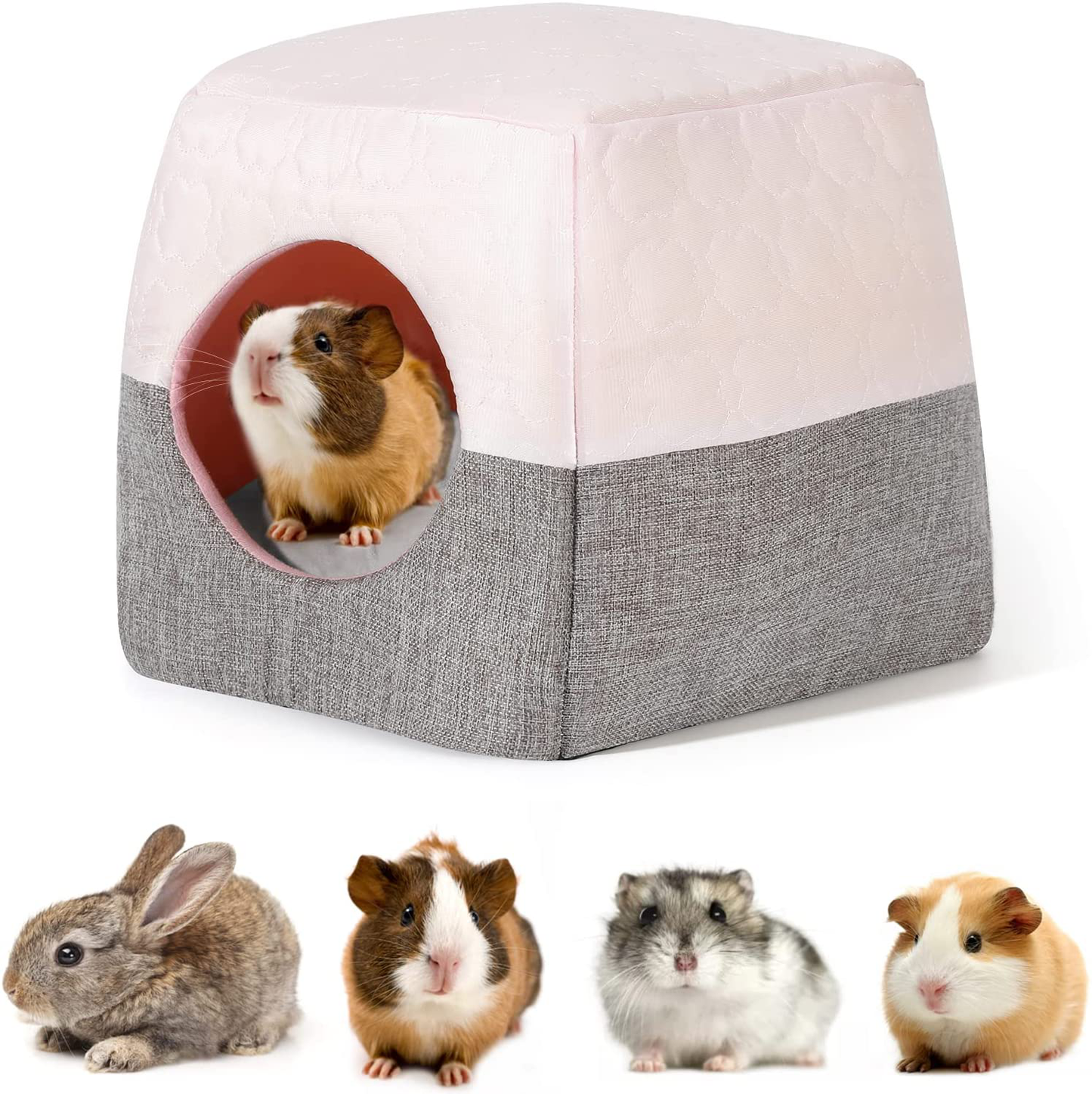 Vavopaw Guinea Pig Bed, 3-In-1 Small Animal Pets Houses Habitats Beds Warm Bunny Cave Cage Accessory for Small Pets Hamster Chinchilla Ferret Rabbit Hedgehog Squirrel Animals & Pet Supplies > Pet Supplies > Small Animal Supplies > Small Animal Habitat Accessories VavoPaw Pink  