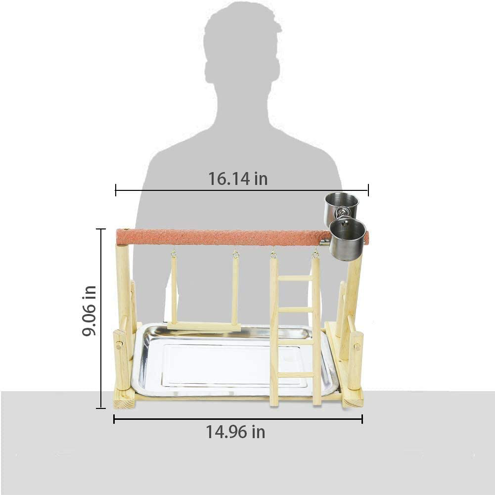 Echaprey Pet Parrot Playstand Bird Play Stand Playground Wood Perch Gym and Feeder Cups Ladder,Swing Toys, Include Tray Animals & Pet Supplies > Pet Supplies > Bird Supplies > Bird Gyms & Playstands Echaprey   