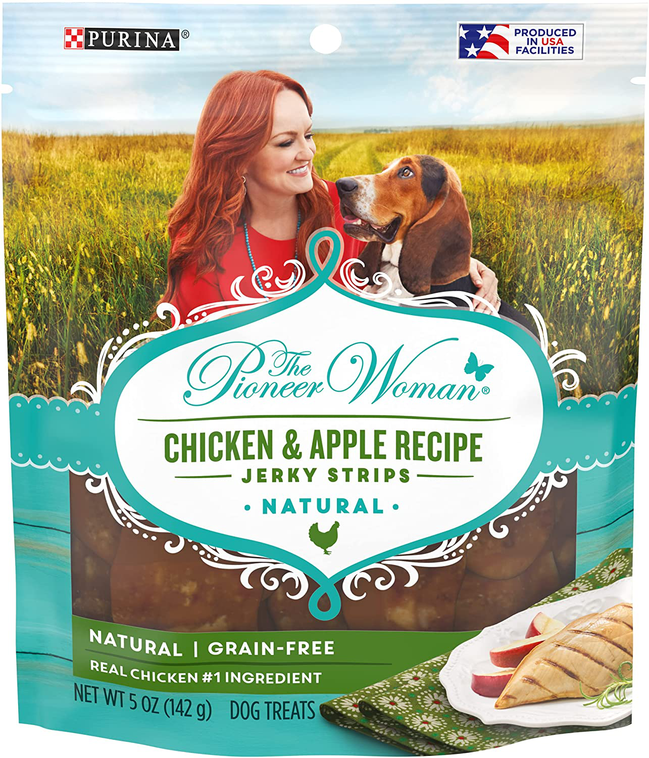 The Pioneer Woman Grain Free All Natural Jerky Dog Treats Animals & Pet Supplies > Pet Supplies > Dog Supplies > Dog Treats The Pioneer Woman Jerky Strips Chicken & Apple (6) 5 oz. Pouches