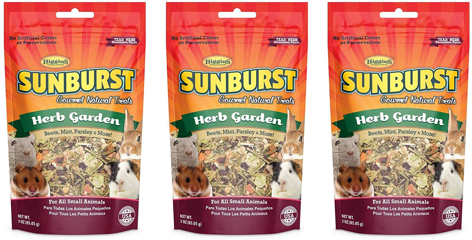 Higgins 3 Pack of Herb Garden Treats, 3 Ounces Each, Gourmet Natural Rewards for All Small Animals