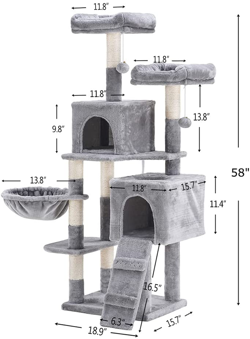 Hey-Brother 58'' Multi-Level Cat Tree Condo Furniture with Sisal-Covered Scratching Posts, 2 Plush Condos, Hammock for Kittens, Cats and Pets Animals & Pet Supplies > Pet Supplies > Cat Supplies > Cat Furniture Hey-brother   