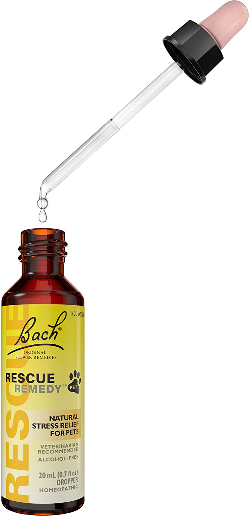 Bach RESCUE REMEDY PET Dropper 20Ml, Natural Stress and Occasional Anxiety Relief, Calming for Dogs, Cats, and Other Pets, Homeopathic Flower Remedy, Thunder, Fireworks and Travel, Sedative-Free