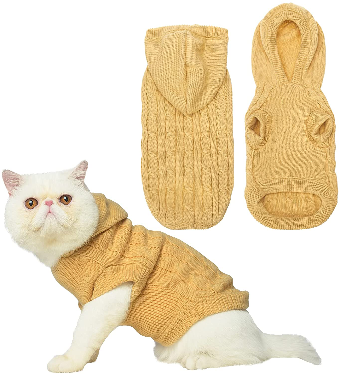 PUPTECK Winter Dog Cat Sweater Coat - Soft Cold Weather Clothes Knitwear for Kitties & Small Dogs Indoor Outdoor Walking Warm, Knitted Classic for Doggies Kitties Girls Boys Animals & Pet Supplies > Pet Supplies > Cat Supplies > Cat Apparel PUPTECK Cream S: Chest Girth 12”, Back Length 11.5” 