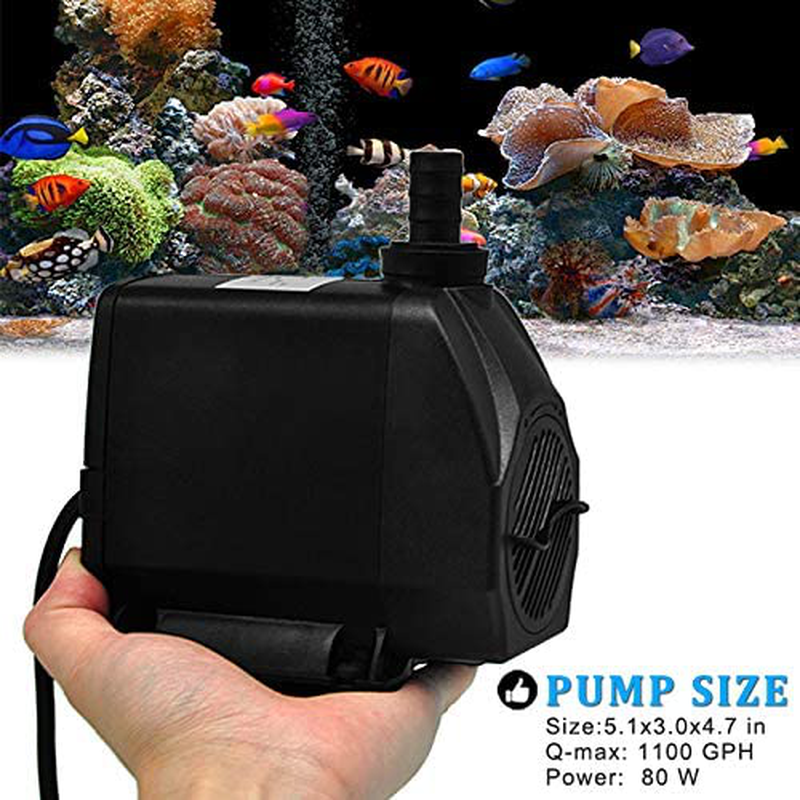 PULACO 1100GPH Submersible Water Pump (4200L/H 80W) 10 Ft Power Cord with 6.5 Ft Tubing for Pond, Fountain, Aquariums, Fish Tank, Hydroponics Animals & Pet Supplies > Pet Supplies > Fish Supplies > Aquarium & Pond Tubing PULACO   