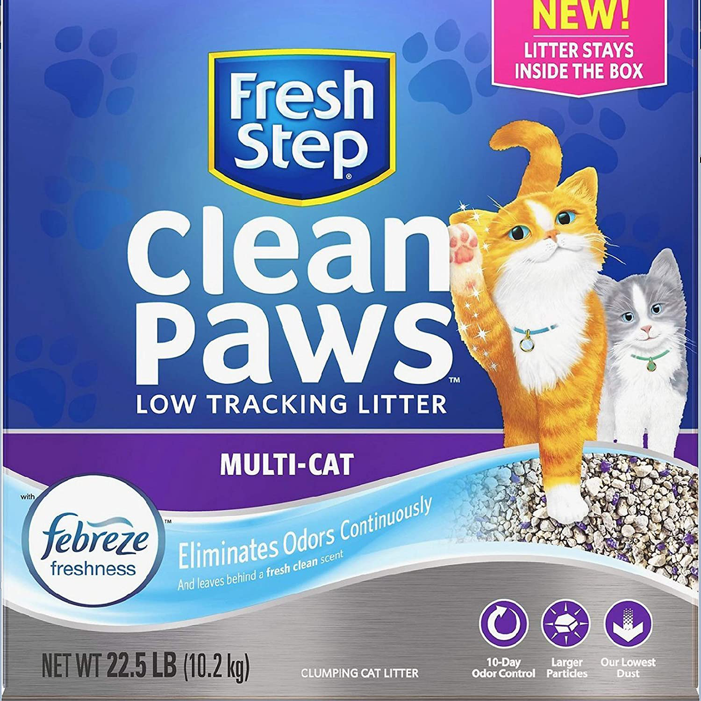 Fresh Step Clean Paws Multi-Cat Scented Litter with the Power of Febreze,  Clumping Cat Litter, 22.5 Pounds (Package May Vary)