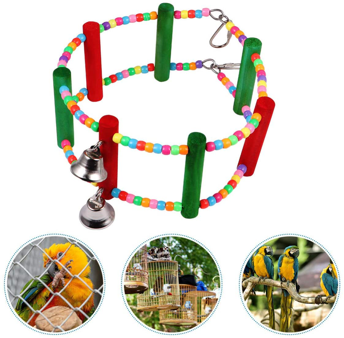 POPETPOP Bird Chewing Perch with Bell Cage Accessories Decorating Birdcage or Wood Parrot Perch Stand Play Gym Animals & Pet Supplies > Pet Supplies > Bird Supplies > Bird Gyms & Playstands POPETPOP   