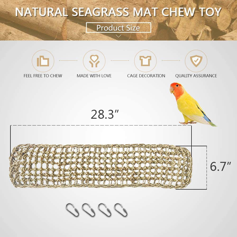 Bird Seagrass Mat,Natural Grass Woven Net Hammock Hanging on Parrot Cage with 4 Hooks,Parakeet Climbing Rope Ladder Chew Toys for Lovebird Cockatiel Conure Budgie,Cockatoo Supplies 28.3" X 6.7" Animals & Pet Supplies > Pet Supplies > Bird Supplies > Bird Ladders & Perches Hamiledyi   