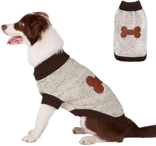 BINGPET Turtleneck Dog Sweater Animals & Pet Supplies > Pet Supplies > Dog Supplies > Dog Apparel BBPET Bone Medium (Pack of 1) 