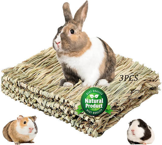 Grass Mat-Woven Bed Mat, Rabbit Bunny Bedding Mat for Small Animals, Natural Straw Woven Grass Bed Mat Chew Toys Bed for Pet, Guinea Pig Hamster Chinchilla Parrot Squirrel Rat 3PCS Animals & Pet Supplies > Pet Supplies > Small Animal Supplies > Small Animal Bedding WoLover   