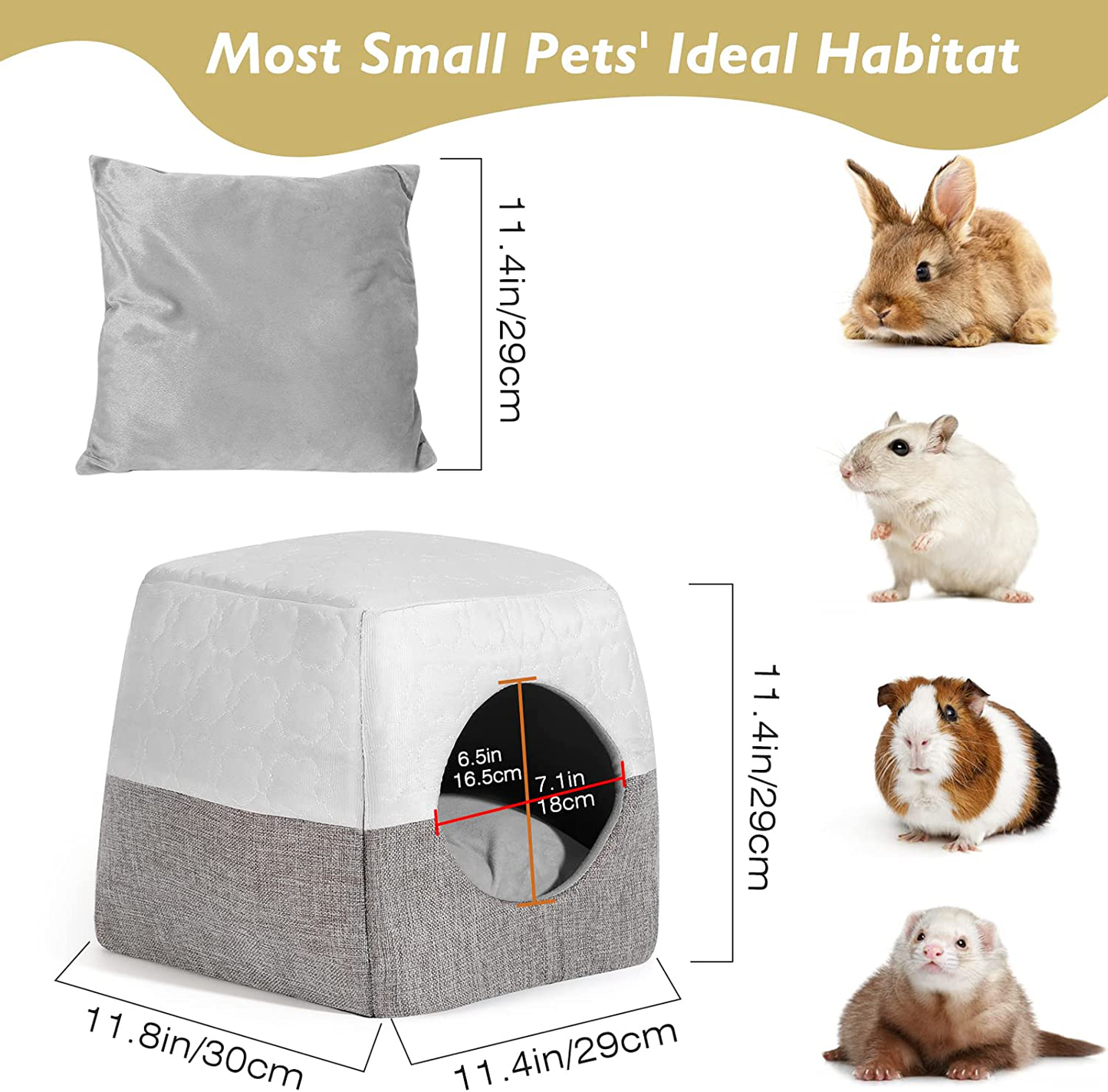 Vavopaw Guinea Pig Bed, 3-In-1 Small Animal Pets Houses Habitats Beds Warm Bunny Cave Cage Accessory for Small Pets Hamster Chinchilla Ferret Rabbit Hedgehog Squirrel Animals & Pet Supplies > Pet Supplies > Small Animal Supplies > Small Animal Habitat Accessories VavoPaw   