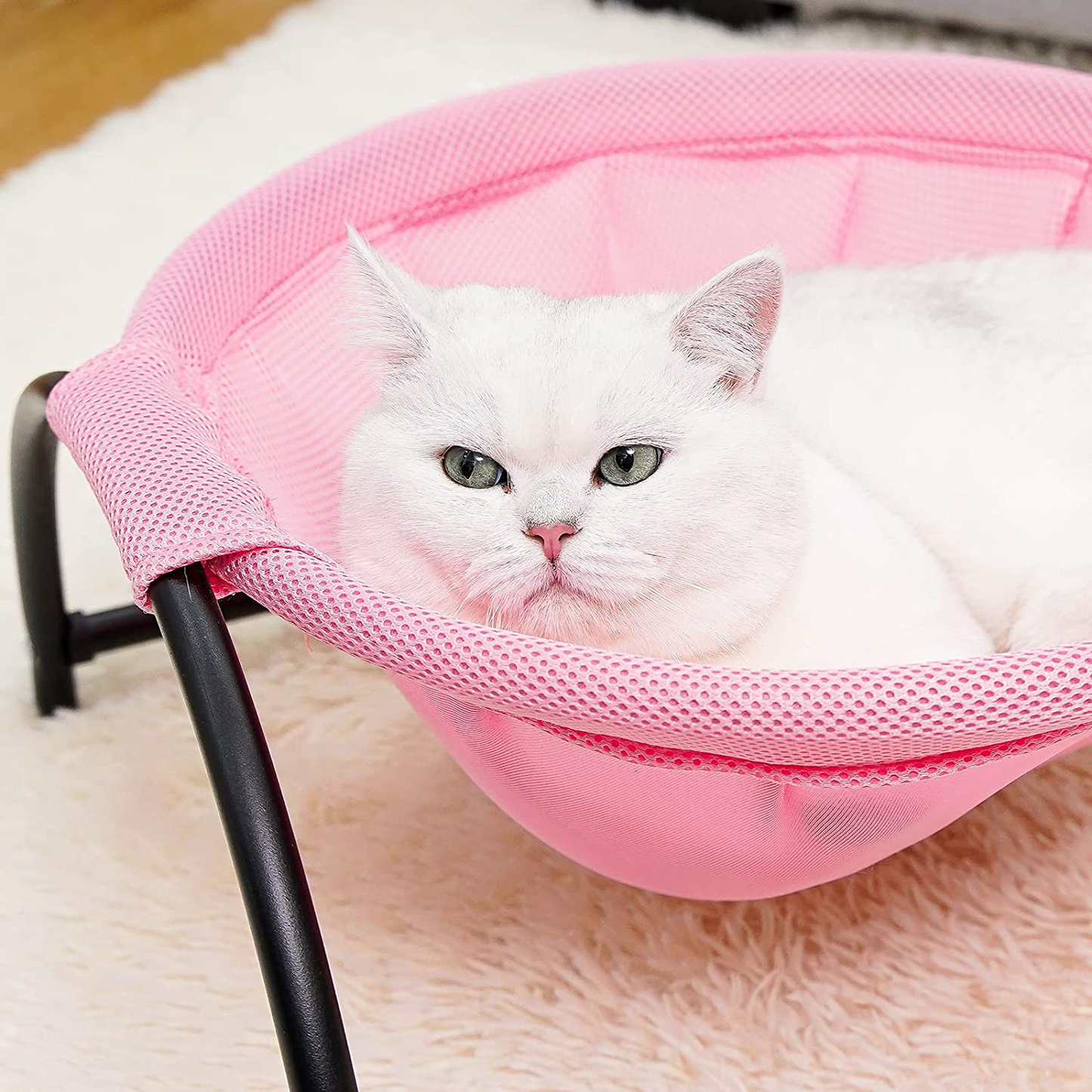 NOYAL Cat Hammock Bed, Elevated Pet Bed Breathable Hanging Nest with Detachable Cover and Heavy Duty Iron Frames Cat Cooling Cot for Kitty & Puppy Indoor and Outdoor Cat Hammock (Gray) Animals & Pet Supplies > Pet Supplies > Cat Supplies > Cat Furniture NOYAL   