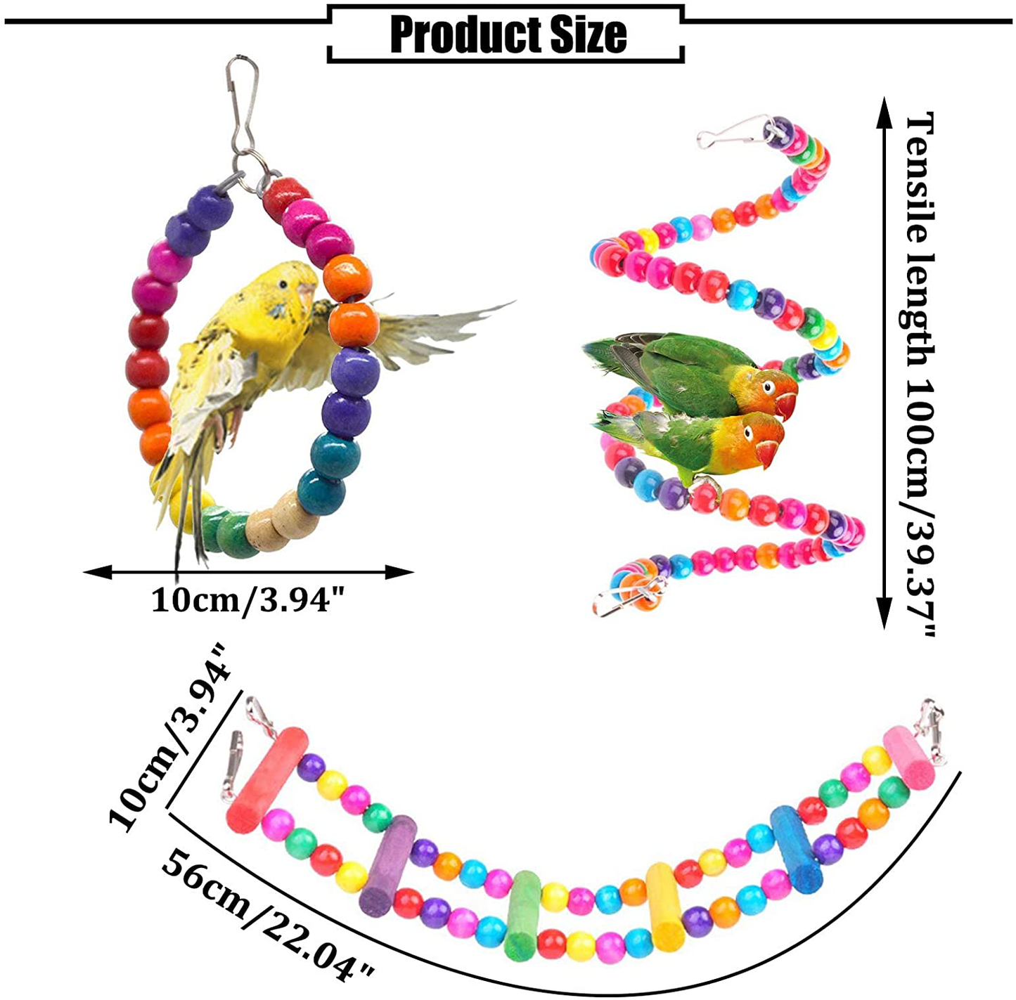 PINVNBY Bird Parrot Swing Chewing Toys Hanging Hammock Bell Pet Birds Cage Toys Wooden Perch with Wood Beads for Small Parakeets, Parrots, Conures, Love Birds, Cockatiels, Macaws, Finches Animals & Pet Supplies > Pet Supplies > Bird Supplies > Bird Ladders & Perches PINVNBY   