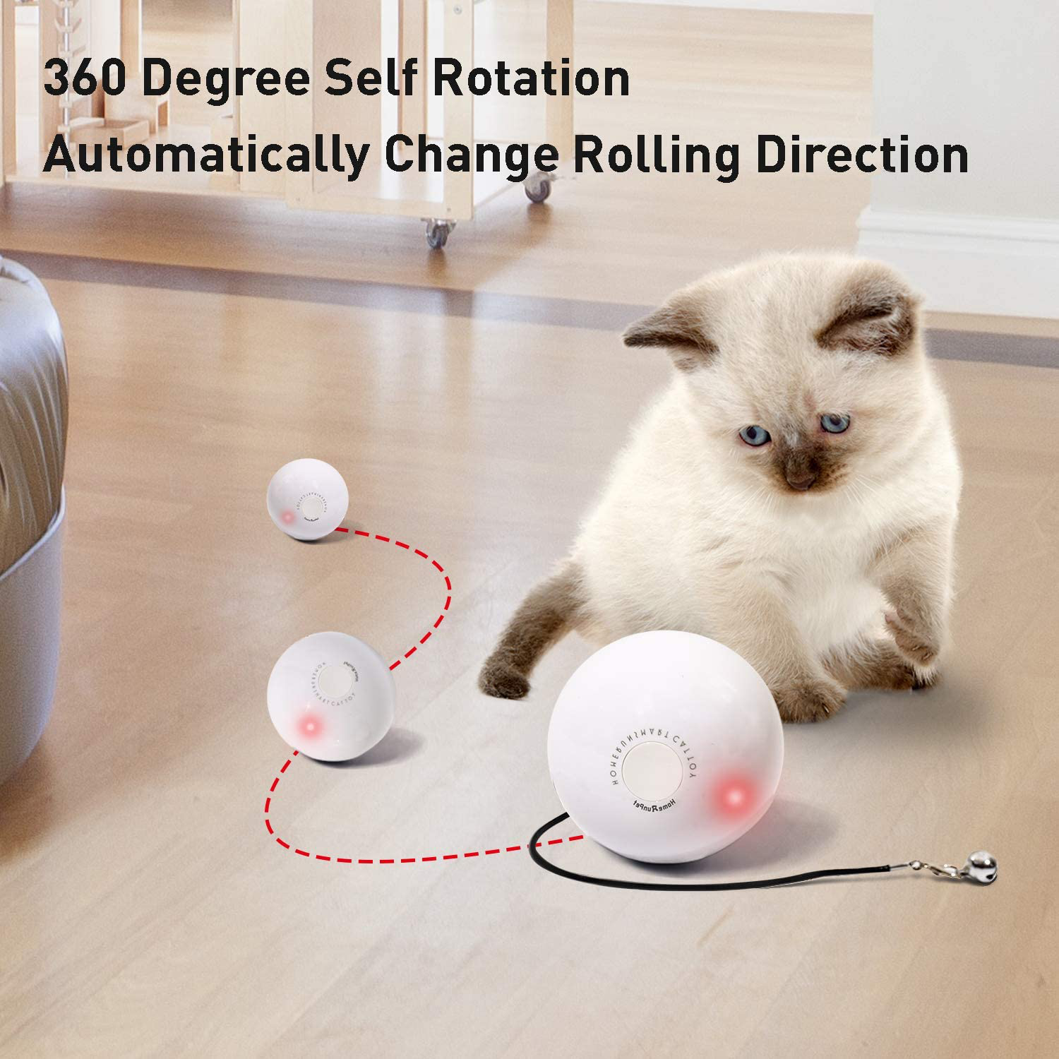 Homerunpet Smart Interactive Cat Toy Ball, Automatic Rolling Pet Toy, Batteries Operated Auto on Kitty Toy with Bell and Built-In LED Red Light for Indoor Cats Animals & Pet Supplies > Pet Supplies > Cat Supplies > Cat Toys HomeRunPet   