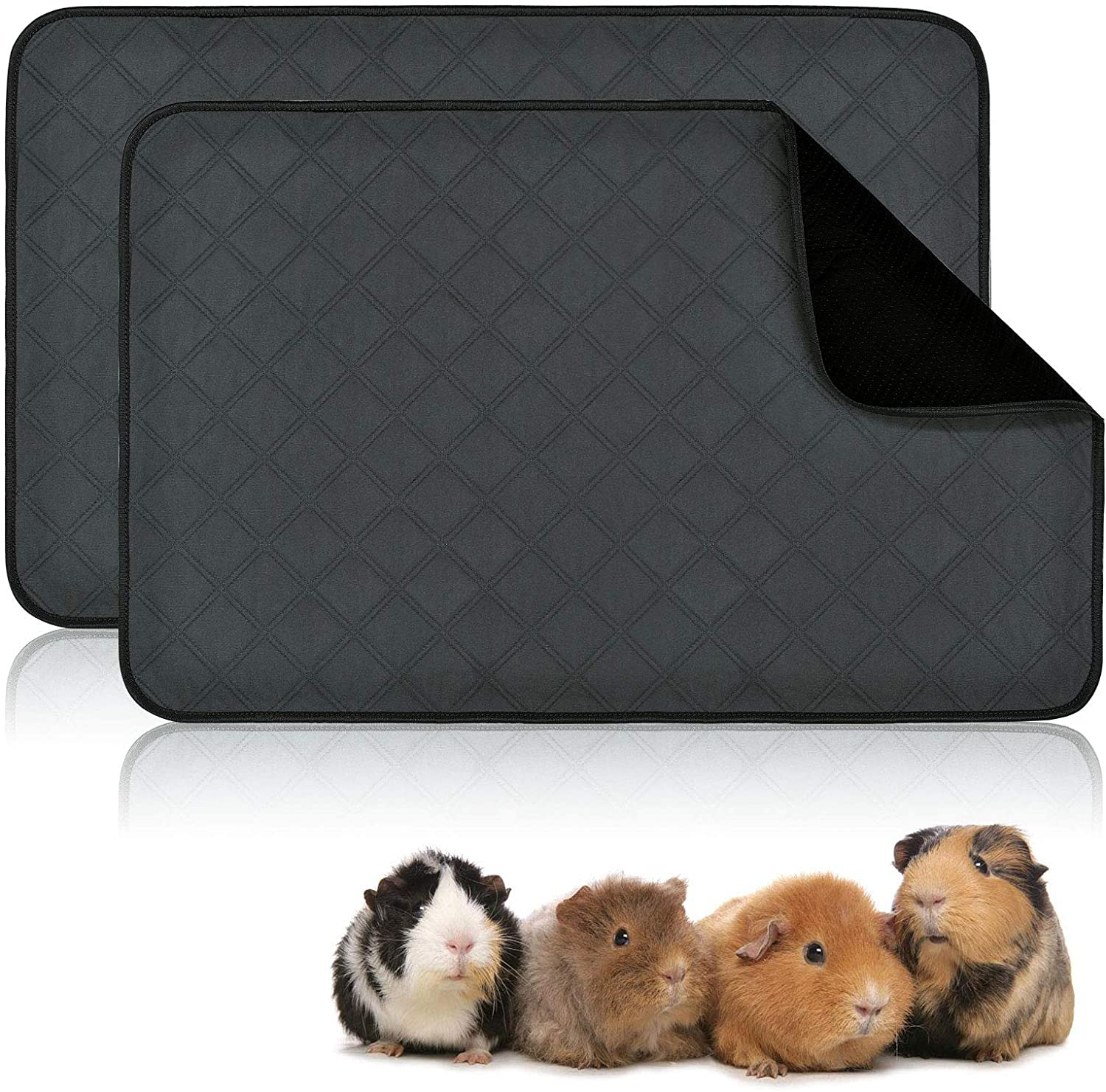 BWOGUE Guinea Pig Fleece Cage Liners, 2 Pack Washable Guinea Pig Pee Pads, Waterproof Reusable& anti Slip Guinea Pig Bedding Super Absorbent Pee Pad for Small Animals