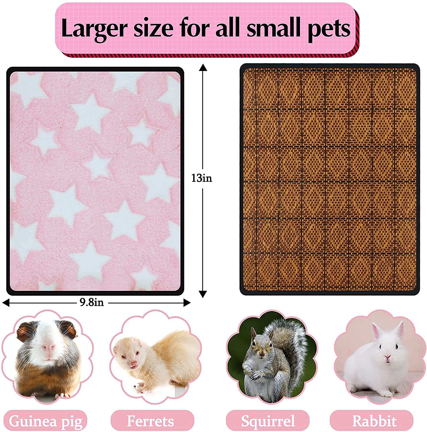 JCOLUSHI 3 Pieces of Hamster Bunny Guinea Pig Mat Cool in Summer and Warm in Winter,Guinea Pig Bed Hamster House Hamster Bunny Bed Guinea Pig Hideout Accessories Small Animal Bed Bunny Toys