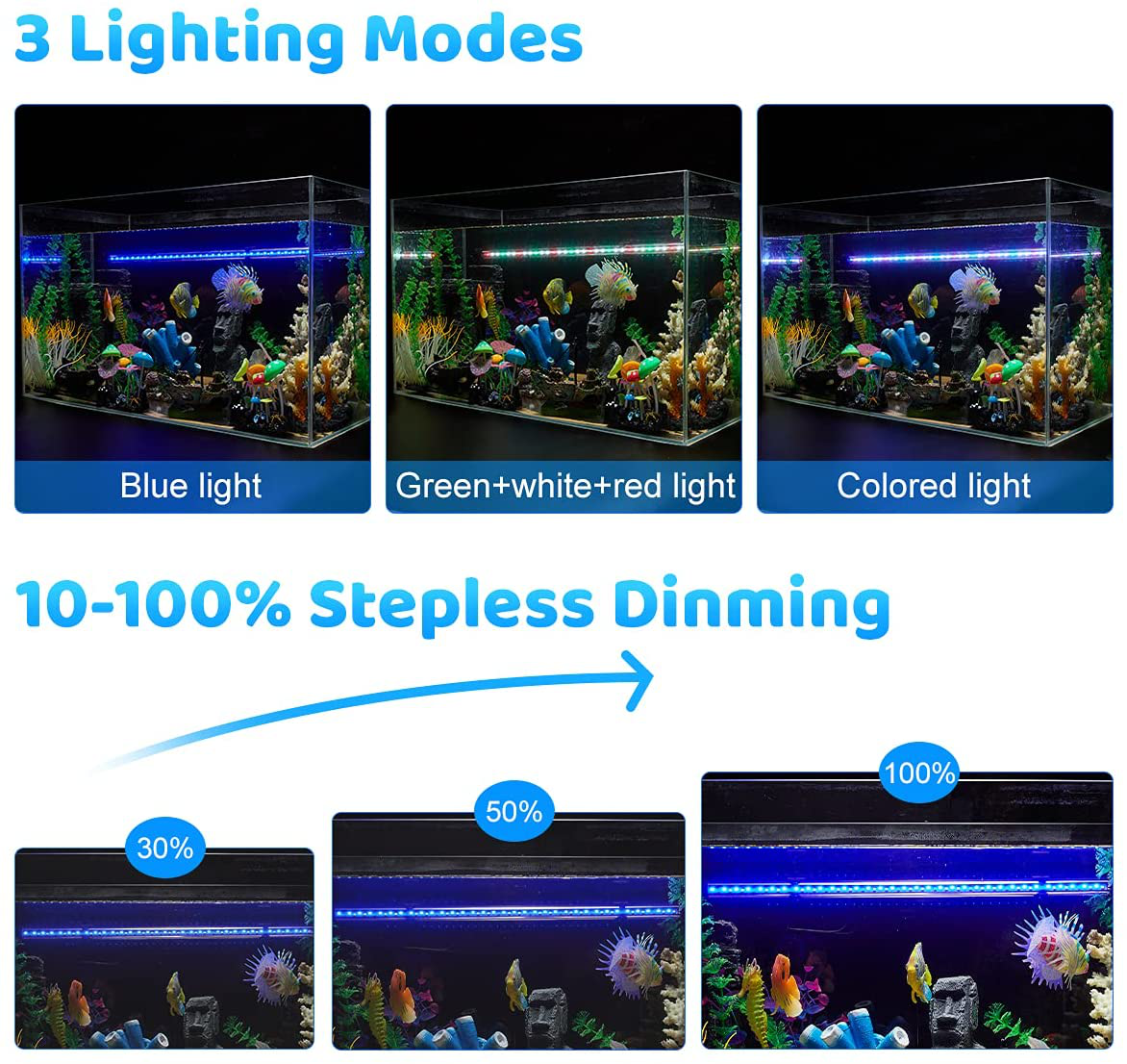 DOCEAN Submersible LED Aquarium Lights, Adjustable Fish Tank Light with Timer Auto Turn On/Off and Cycle, 3 Light Modes Light for Fish Tanks 48Cm/18.9 Inch, with Color Changing Animals & Pet Supplies > Pet Supplies > Fish Supplies > Aquarium Lighting DOCEAN   