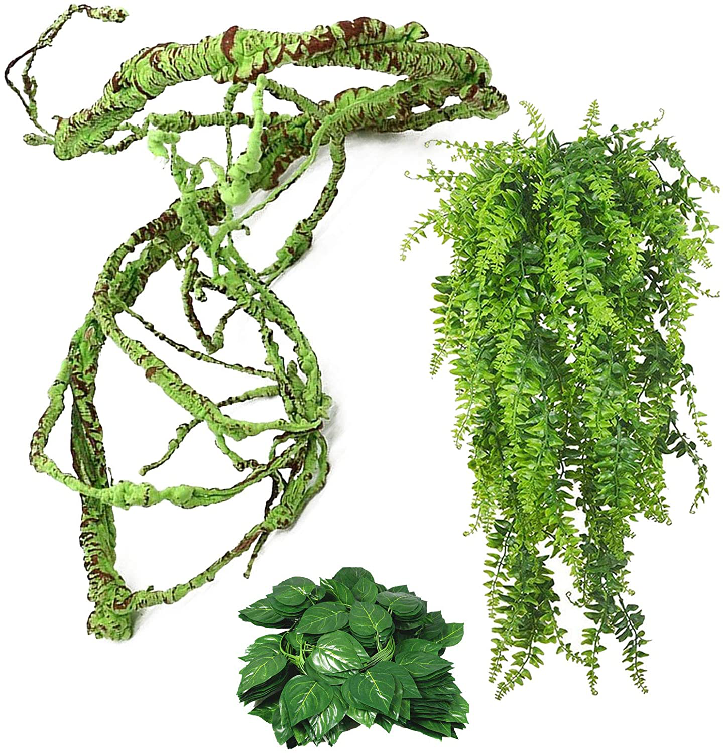 Kathson Reptile Vines Plants Flexible Bendable Jungle Climbing Vine Terrarium Plastic Plant Leaves Pet Tank Habitat Decor for Bearded Dragons Lizards Geckos Snakes Hermit Crab Frogs and More Reptiles Animals & Pet Supplies > Pet Supplies > Reptile & Amphibian Supplies > Reptile & Amphibian Habitat Accessories kathson   