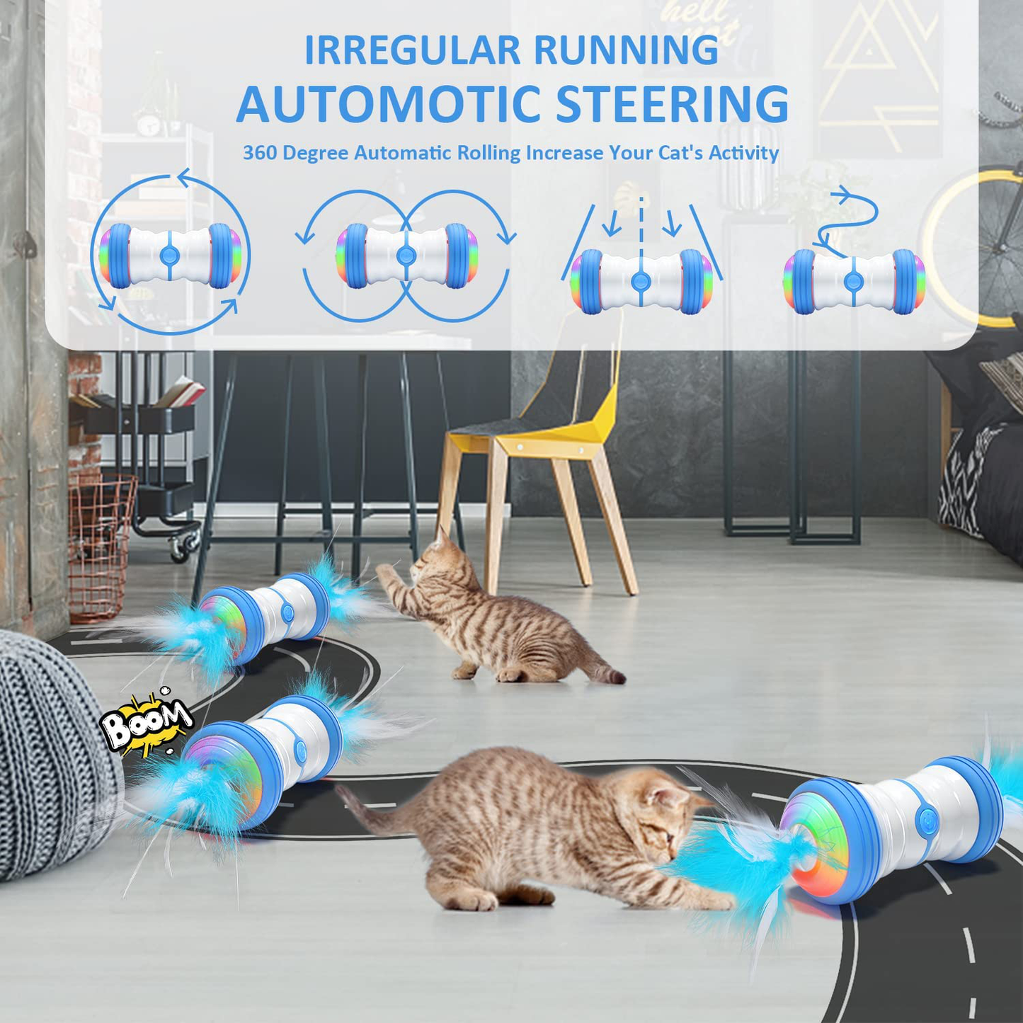Electric Cat Toy - Automatic Cat Toy Feather - Interactive Cat Toy - Robotic Cat Toy with 4 Feathers & Bell, LED Light and 2 Speeds Mode - Cat Toys for Indoor Cats / Kitten Fun, Exercise Training Animals & Pet Supplies > Pet Supplies > Cat Supplies > Cat Toys Keniglio   