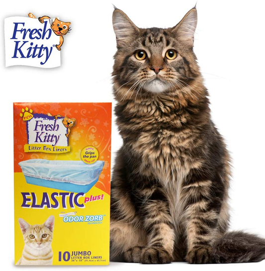 Fresh Kitty Durable, Easy Clean up Elastic Jumbo Scented Odor Zorb Litter Pan Box Liners, Bags for Pet Cats, 10 Ct Animals & Pet Supplies > Pet Supplies > Cat Supplies > Cat Litter Box Liners Fresh Kitty   