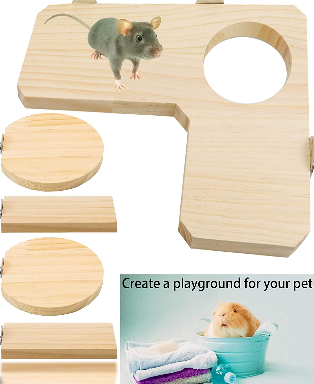 Leonbach 5 Pack Hamster Cage Platform Set, Cage Accessories Cage Platform for Chinchilla Hamster Bird, 12.6" L-Shaped Wooden Platform & 4 Pack Standing Board Animals & Pet Supplies > Pet Supplies > Small Animal Supplies > Small Animal Habitat Accessories LeonBach   