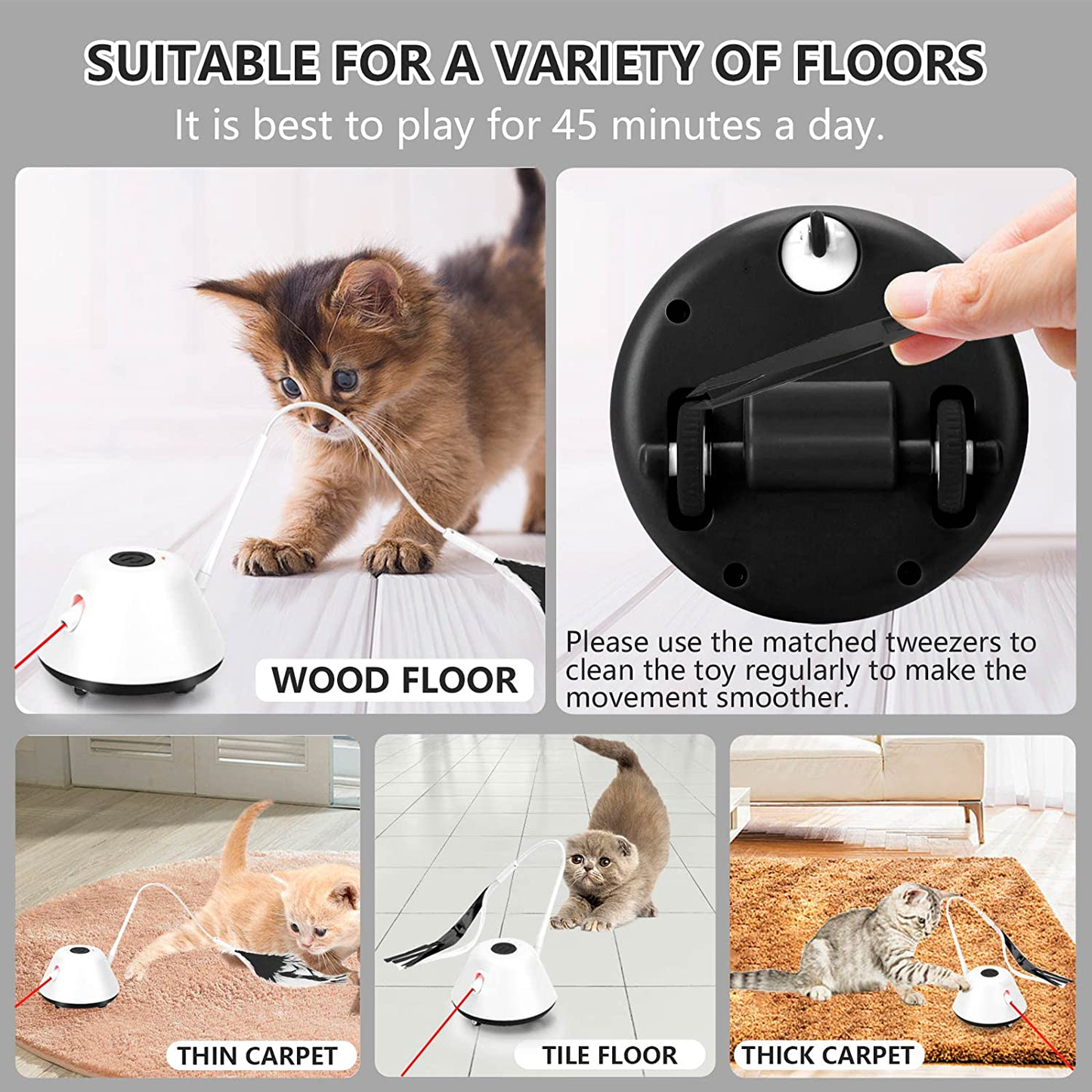 Cat Toys, Interactive Cat Toys for Indoor Cats, Automated Cat Toy with LED & Feathers, Auto Moving Kitten Toys, 3 Modes Electric Robotic Cat Toy Animals & Pet Supplies > Pet Supplies > Cat Supplies > Cat Toys Emunire   