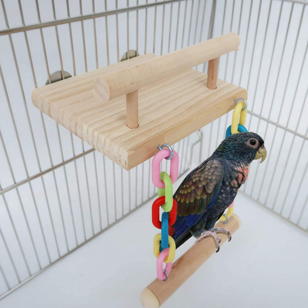 Bird Perches Cage Toys，Small Animals Nest Wooden Hanging Toy，Parrot Play Gym Stands with Acrylic Wood Swing,Rattan Ball,Ferris Wheel，Pet Training Playstand for Cockatiels/Conures/Hamster/Rat/Squirrel Animals & Pet Supplies > Pet Supplies > Bird Supplies > Bird Gyms & Playstands QBLEEV Acrylic Swing  