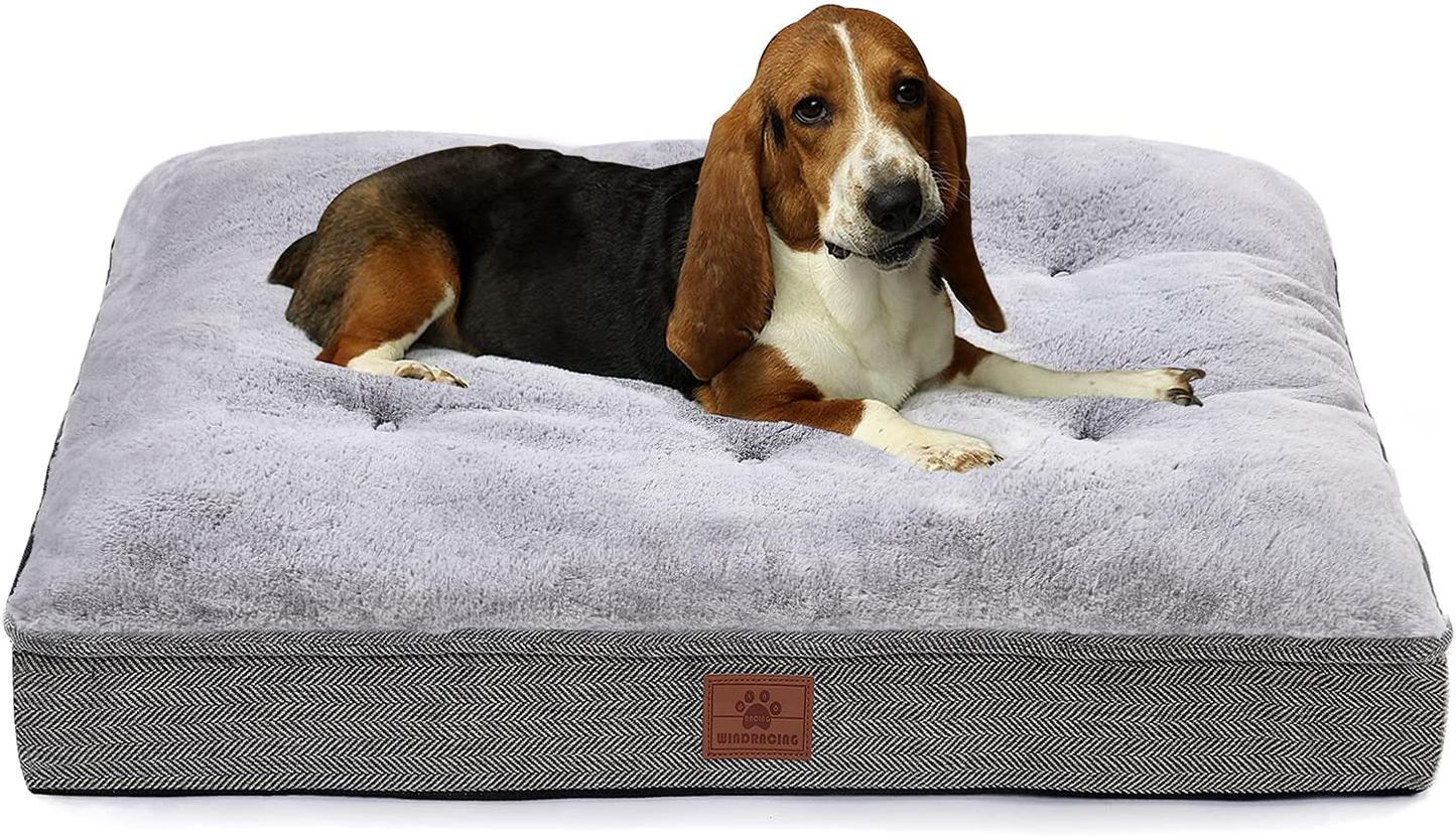 Dog Bed for Large Dogs and Medium Dogs.One Dog Bed +One Dog Bed Cover.Dog Crate Bed,Dog Mat with Waterproof Urine Proof Liner.Luxury and Super Soft Dog Bed. Grey. Windracing Pet Bed