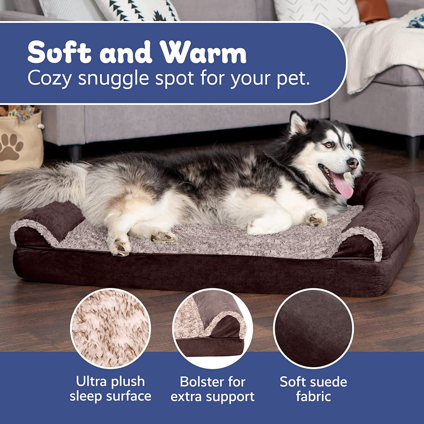 CALM-N-COMFY Orthopedic Pet Beds - Sofa and Mattress Tonal Faux Fur and Suede Orthopedic Dog Beds with Removable Washable Cover for Dogs and Cats - Multiple Colors and Sizes Animals & Pet Supplies > Pet Supplies > Dog Supplies > Dog Beds CALM-N-COMFY   
