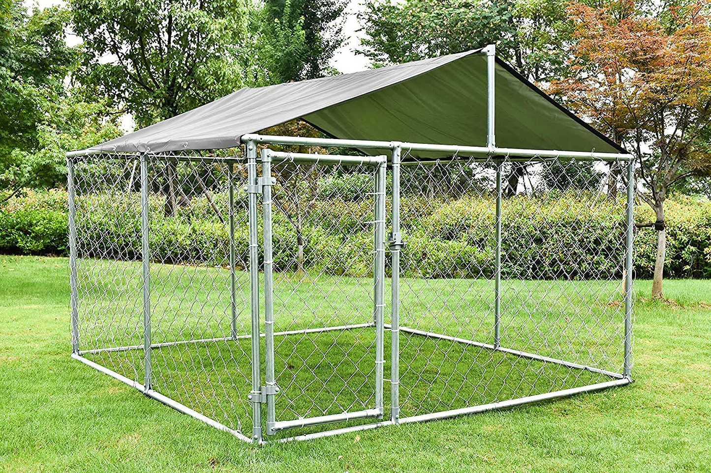 MAGIC UNION Dog Kennel Dog Fence Outdoor Metal Dog Cage outside Dog Run House Pet Enclosure Fencing with Water-Resistant Cover Roof Backyard Dog Play Pen