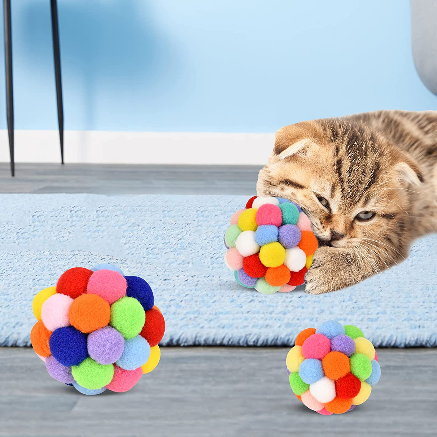 Cat Toy Balls with Bell, TUSATIY Colorful Soft Fuzzy Balls Built-In Bell for Cats, Chewing Toys Interactive Cat Toys for Indoor Cats and Kittens Animals & Pet Supplies > Pet Supplies > Cat Supplies > Cat Toys TUSATIY   