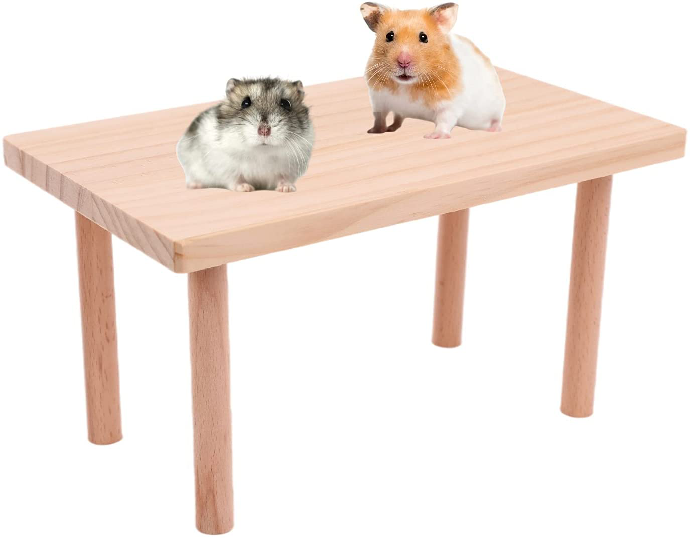 Hamster Play Wooden Platform, Natural Wood Desk for Small Animal Cage, Pet Bowl Drinking Bottle Stand Animals & Pet Supplies > Pet Supplies > Small Animal Supplies > Small Animal Habitat Accessories Dasior Wood Color Medium (Rectangle) 