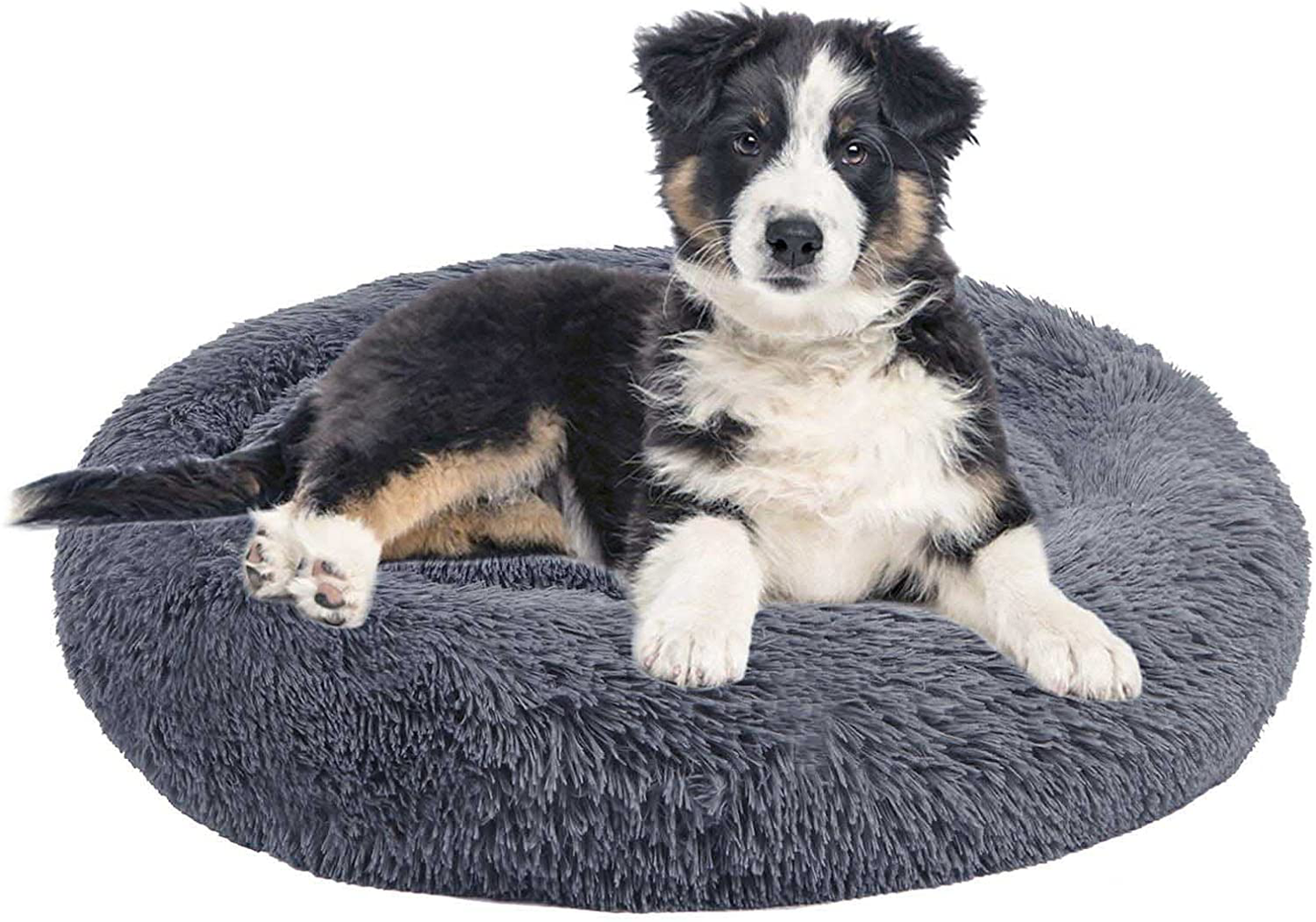 GROOBOLL Cat Bed, Donut Dog Bed, Anti-Anxiety Plush Calming Dog Bed, Soft Fuzzy round Dog Bed, Washable Fluffy Dog Beds for Small Medium Dogs and Cats (20"/24"/28")