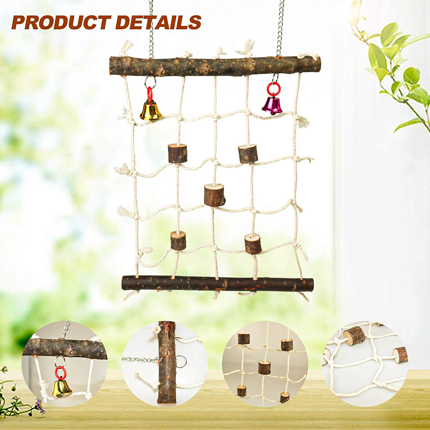 Parrot Climbing Ladder Toys,Bird Rope Wooden Ladder Swing Ladder Hanging Cage Perch Stand Chew Toys for Bird Parrot Conure Finch Cockatoo Budgie Lovebird Parakeets Cockatiels Animals & Pet Supplies > Pet Supplies > Bird Supplies > Bird Cage Accessories Roundler   