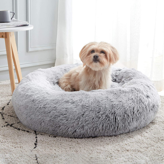 Calming Dog Bed & Cat Bed, Anti-Anxiety Donut Dog Cuddler Bed, Warming Cozy Soft Dog round Bed, Fluffy Faux Fur Plush Dog Cat Cushion Bed for Small Medium Dogs and Cats (20"/24"/27"/30") Animals & Pet Supplies > Pet Supplies > Dog Supplies > Dog Beds WESTERN HOME WH Light Grey 27" 