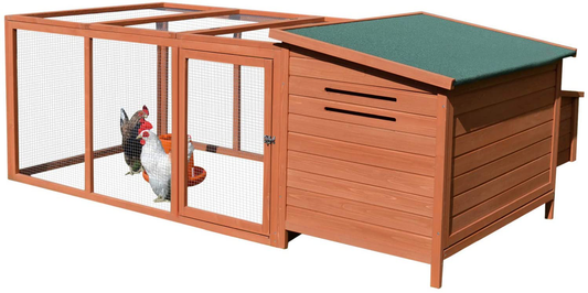 Pawhut 87" Deluxe Chicken Coop Wooden Hen House Rabbit Hutch Poultry Cage Pen Backyard with Large Outdoor Run, Indoor Nesting Box, & Fir Wood Build Animals & Pet Supplies > Pet Supplies > Dog Supplies > Dog Kennels & Runs PawHut Natural Wood  