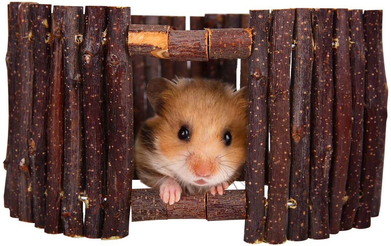 SAWMONG Flexible Wood Hideout, Hamster Rat Natural Apple Sticks Door Fence, Tunnel & Hideout for Hamster, Mouse, Gerbil, Small Animals Chew Toys Habitat Décor