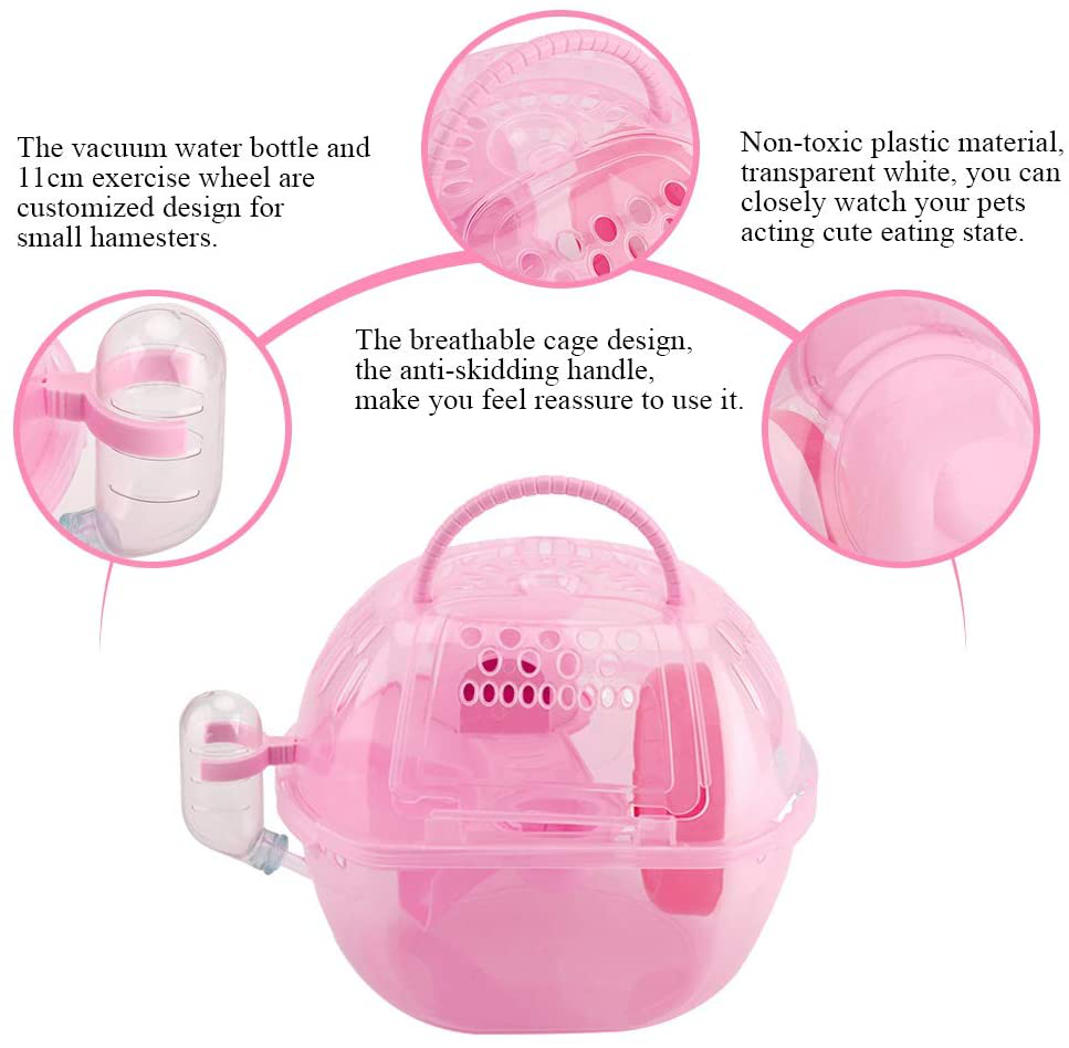 Ladieshow Portable Hamster Cage Transparent Plastic Mouse House Fully-Equipped Accessories Small Animal Habitat with Handle(Pink) Animals & Pet Supplies > Pet Supplies > Small Animal Supplies > Small Animal Habitat Accessories Ladieshow   