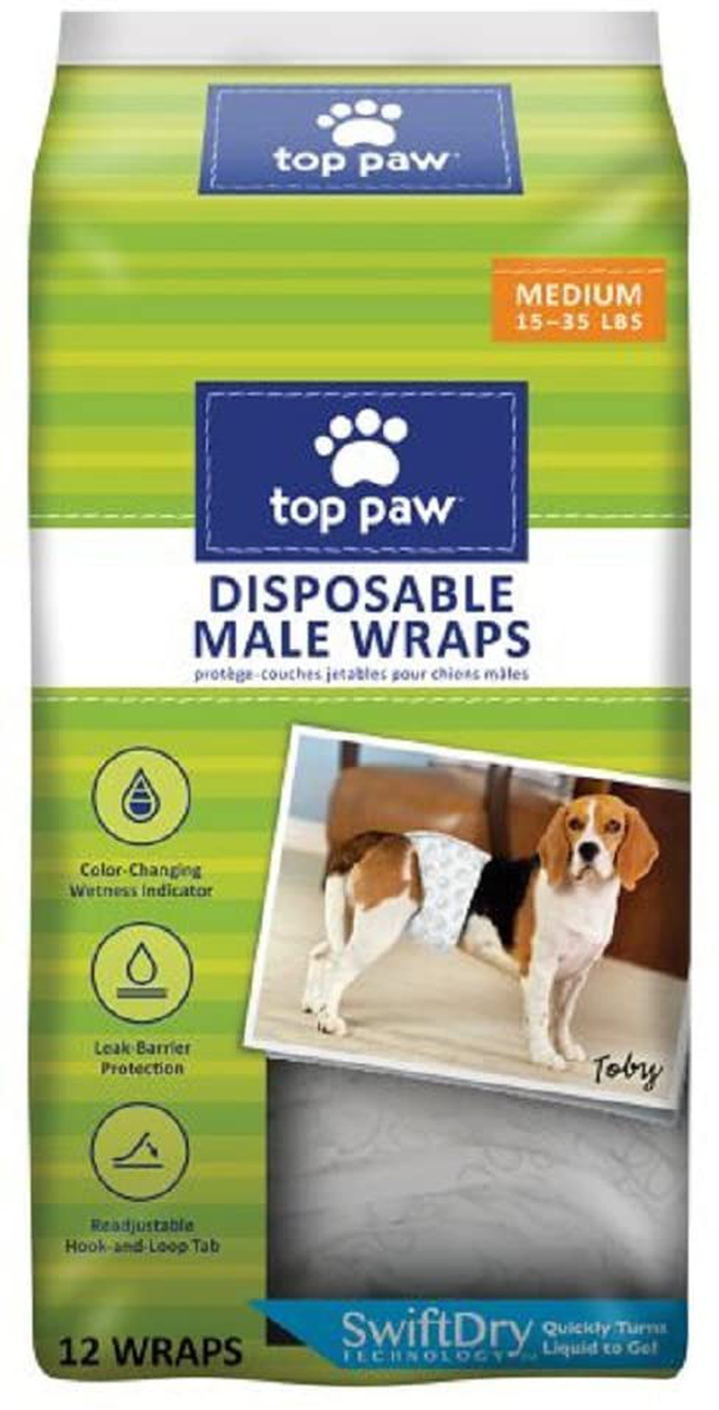 Top Paw Disposable Male Wrap Dog Diapers (Medium) Animals & Pet Supplies > Pet Supplies > Dog Supplies > Dog Diaper Pads & Liners TOP PAW   
