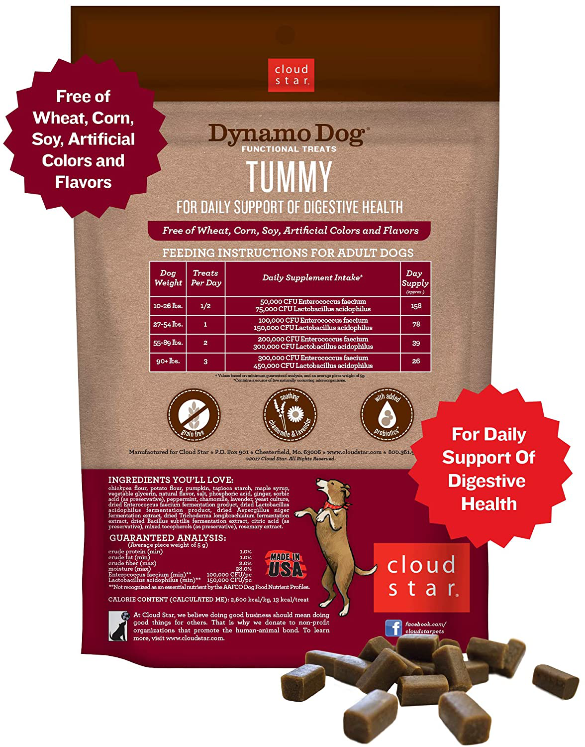 Cloud Star Dynamo Dog Tummy Treats Soft Chewy Probiotics