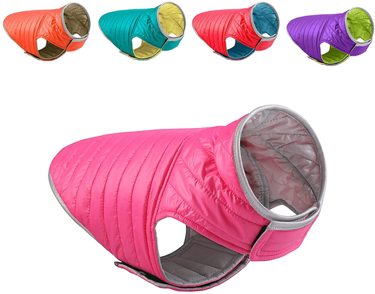 Dogcheer Dog Winter Coat Reversible, Lightweight Pet Jacket Warm Vest, Reflective Dog Clothes for Cold Weather, Waterproof Outdoor Puppy Puffer Jacket Apparel for Small Medium Large Dogs Animals & Pet Supplies > Pet Supplies > Dog Supplies > Dog Apparel Dogcheer Pink+Grey M(Chest Girth 16.5"~20" ) 