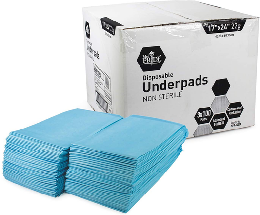 Medpride Disposable Underpads 17'' X 24'' (300-Count) Incontinence Pads, Bed Covers, Puppy Training | Thick, Super Absorbent Protection for Kids, Adults, Elderly | Liquid, Urine, Accidents