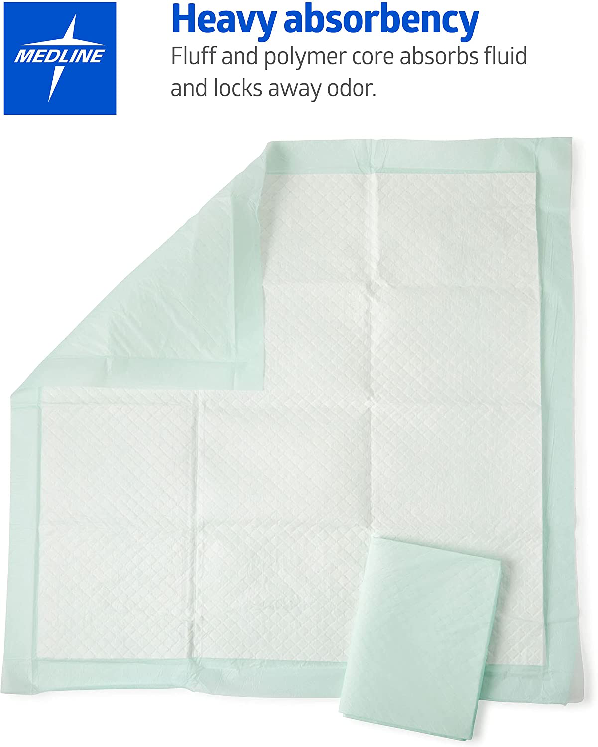 Medline Heavy Absorbency 36" X 36" Quilted Bed Pads, Large Disposable Underpads, 50 per Case, Fluff and Polymer Core, Great Protection for Beds, Furniture, Surfaces