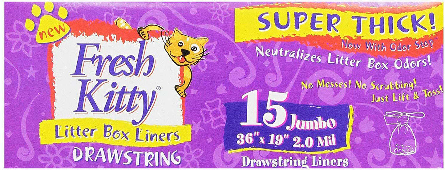 Fresh Kitty. 15Ct Super Thick Jumbo Drawstring Litter Box Liners Animals & Pet Supplies > Pet Supplies > Cat Supplies > Cat Litter Box Liners Fresh Kitty   